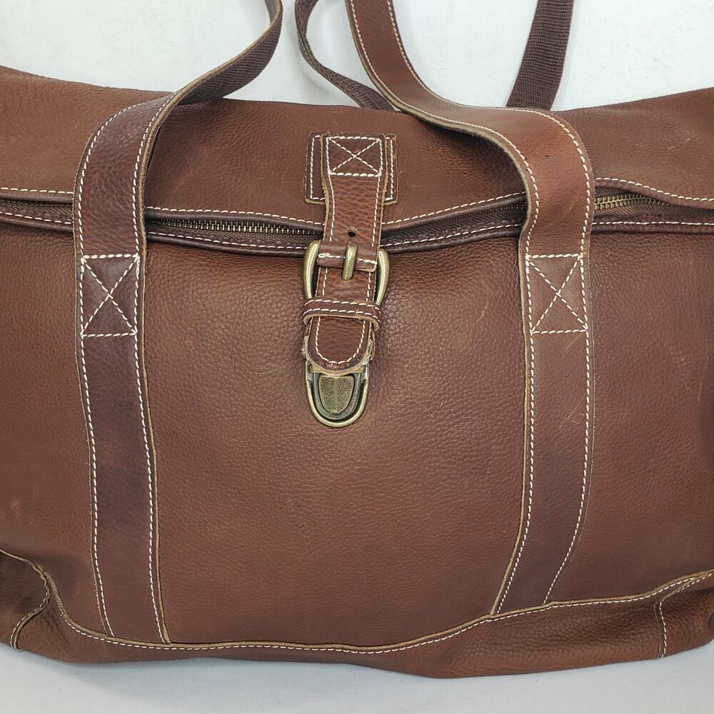 LL Bean BAG Brown Pebbled Leather Large Tote Carry Shopping Boat PREPPY MAINE - Picture 2 of 16
